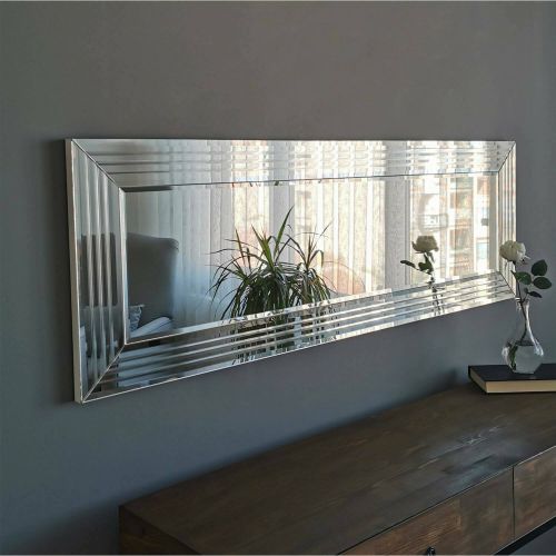Specchio Taranis, Specchiera, Articolo d'arredo a muro, Decorazione con specchio, 120x2 h40 cm, Argento