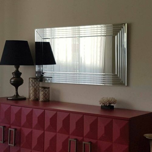 Specchio Taygeta, Specchiera, Articolo d'arredo a muro, Decorazione con specchio, 130x2 h65 cm, Argento