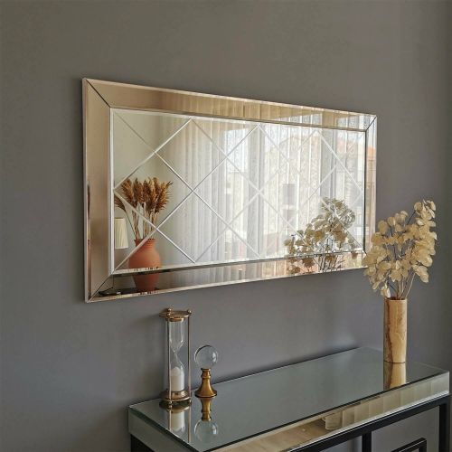 Specchio Tejat, Specchiera, Articolo d'arredo a muro, Decorazione con specchio, 130x2 h62 cm, Argento