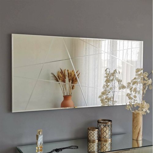 Specchio Thalatte, Specchiera, Articolo d'arredo a muro, Decorazione con specchio, 130x2 h62 cm, Argento