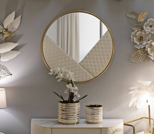 Specchio Tibagi, Specchiera, Articolo d'arredo a muro, Decorazione con specchio, 80x3 h80 cm, Bianco e Oro