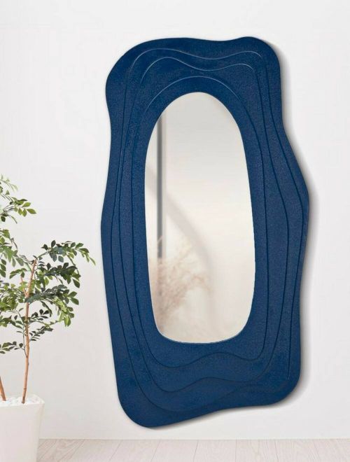 Specchio Tiete, Specchiera, Articolo d'arredo a muro, Decorazione con specchio, 90x4 h165 cm, Blu