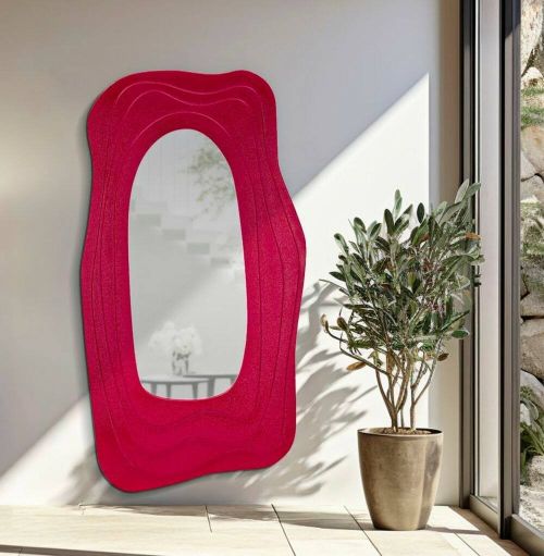 Specchio Tiete, Specchiera, Articolo d'arredo a muro, Decorazione con specchio, 90x4 h165 cm, Fucsia