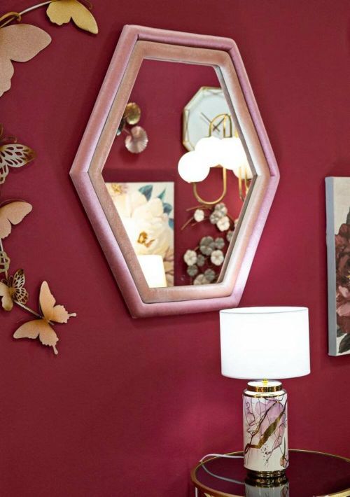 Specchio Vagienna, Specchiera, Articolo d'arredo a muro, Decorazione con specchio, 75x4 h80 cm, Rosa