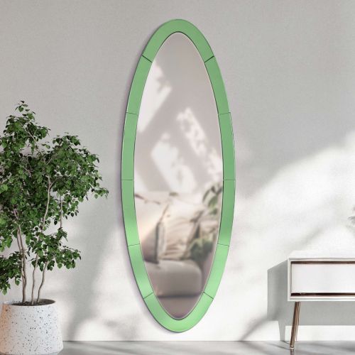 Specchio Verde Trasparente Forma Ovale Tipologia a Parete 55x150h cm, Colore Struttura Trasparente - Trakai