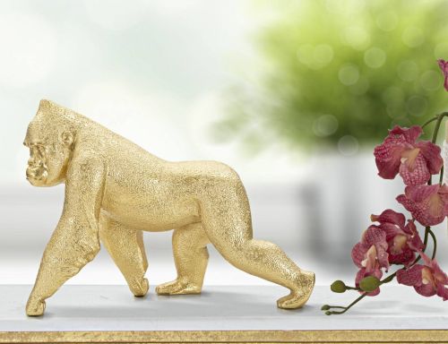 Statua Bieno, Complemento d'arredo, Articolo decorativo, Accessorio d'arredo, 30x12 h22 cm, Oro