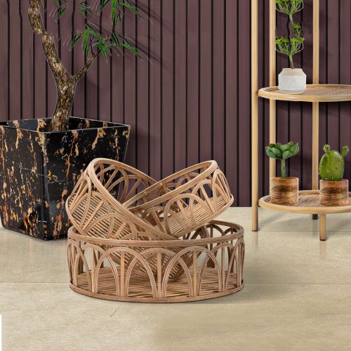 Svuotatasche Marrone set da 3 in Rattan, - Famorite