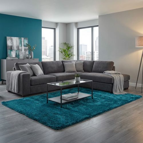 Tappeto Azzurro Turchese Altezza Pelo 35 mm 100% Poliestere Forma Rettangolare 110x60 cm, Adatto a Riscaldamento a Pavimento - Lateleha