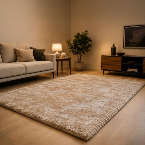 Tappeto Beige Altezza Pelo 35 mm 100% Poliestere Forma Quadrato 67x67 cm, Adatto a Riscaldamento a Pavimento - Latisa