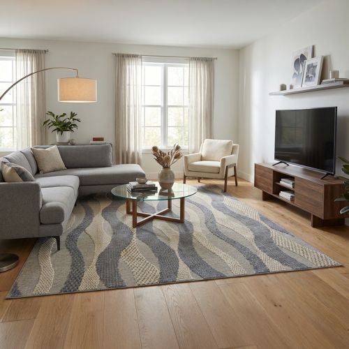 Tappeto Beige blu Punti 820000 m2 Pelo 100% Viscosa base Lana Forma Rettangolare 230x160 cm, Antiscivolo - Lasane