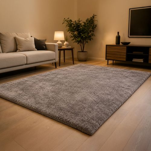 Tappeto Grigio Altezza Pelo 35 mm 100% Poliestere Forma Quadrato 67x67 cm, Adatto a Riscaldamento a Pavimento - Latisa