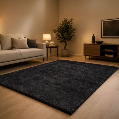Tappeto Nero Altezza Pelo 35 mm 100% Poliestere Forma Rettangolare 230x160 cm, Adatto a Riscaldamento a Pavimento - Latipa