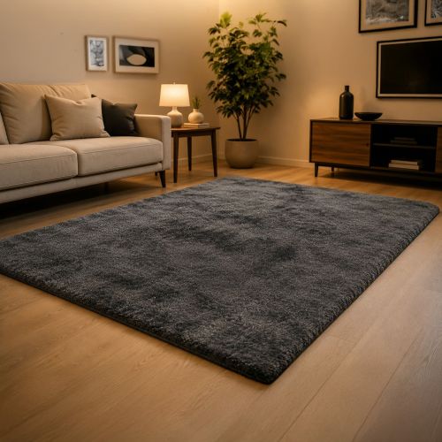 Tappeto Nero Antracite Altezza Pelo 35 mm 100% Poliestere Forma Quadrato 67x67 cm, Adatto a Riscaldamento a Pavimento - Latisa