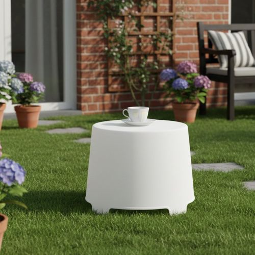 Tavolino da Esterno Bianco 2 Posti Rotondo 46x40x38h cm, Finitura Effetto Liscio Made in Italy - Crudup