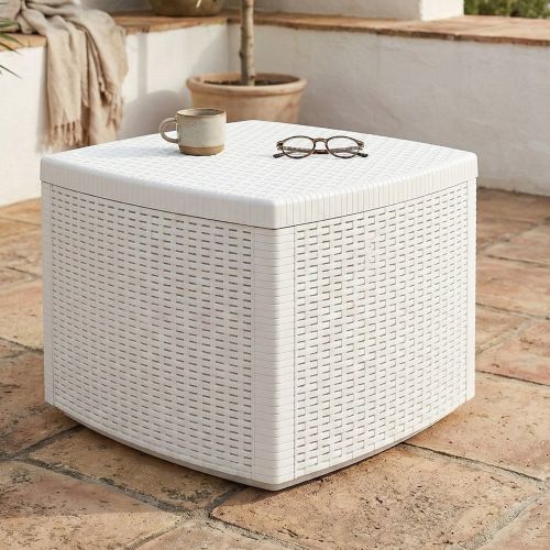 Tavolino da Esterno Bianco 2 Posti Tavolo Tavolino Contenitore 53x53x40h cm, Forma Cubica - Akane