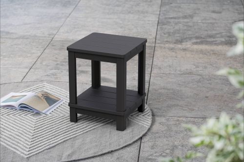 Tavolino da esterno Narzole, Tavolo basso da giardino, Mobiletto outdoor multiuso, Mensola multifunzione, 41x41 h52 cm, Antracite