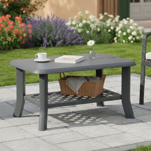 Tavolino da Esterno Nero Antracite 2 Posti 90x60x46h cm, Made in Italy - Ucria