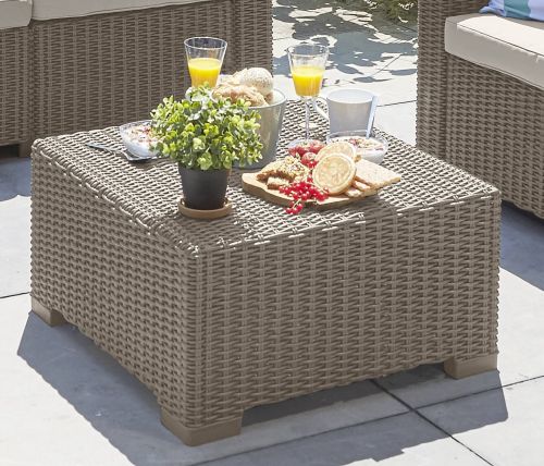 Tavolino da esterno Rapolla, Tavolo basso da giardino, Mobiletto outdoor multiuso, Mensola multifunzione, 68x68 h35 cm, Tortora