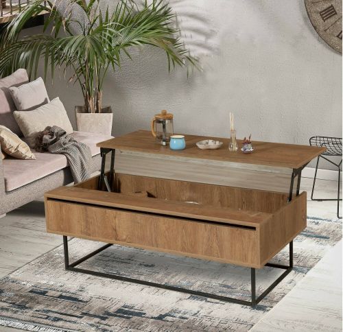 Tavolino da salotto Alhina, Tavolo basso da soggiorno, Ripiano da caffè, Tavolino per divano, 120x60h43 cm, Noce e Nero