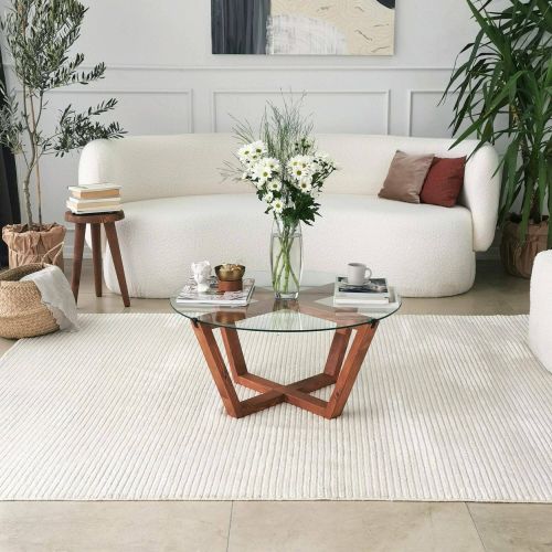 Tavolino da salotto Arion, Tavolo basso da soggiorno, Ripiano da caffè, Tavolino per divano, 75x75h35 cm, Naturale