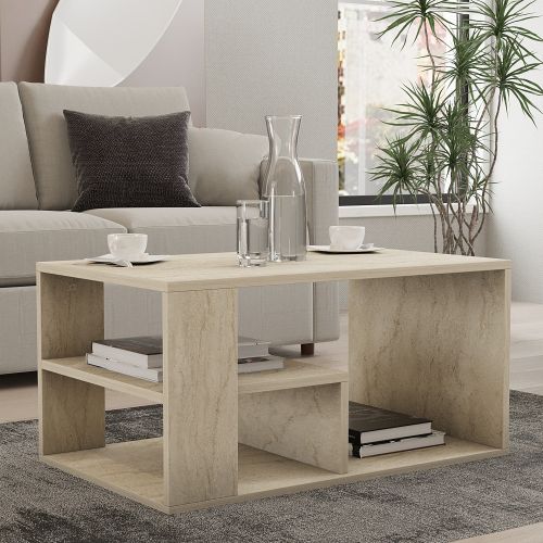 Tavolino da Salotto Beige Marmo 2 Vani Forma Rettangolare 80x40x50h cm, Sfumatura Colore Ripiano Marmo - Verde
