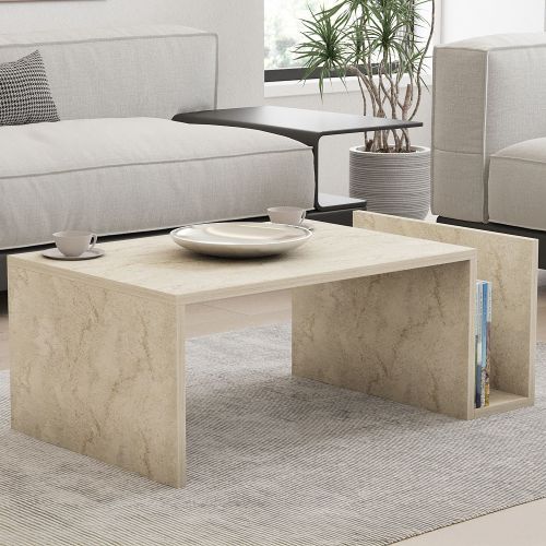 Tavolino da Salotto Beige Marmo un Vano Forma Rettangolare 87x50x32h cm, Sfumatura Colore Ripiano Marmo - Piuro