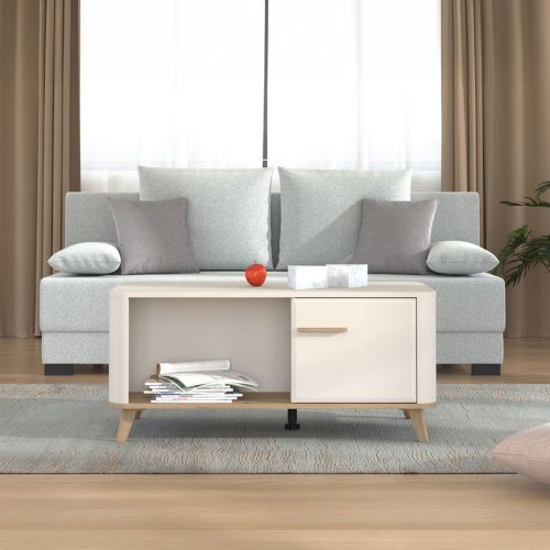 Tavolino da Salotto Beige Marrone Rovere con Piedini un Vano 101x54.5x46h cm, Forma Rettangolare - Patu