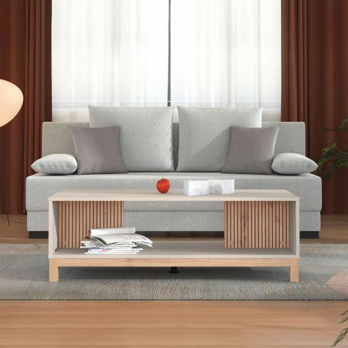 Tavolino da Salotto Beige Marrone Rovere con Piedini un Vano 120.5x54.5x41h cm, Forma Rettangolare - Leguzzano