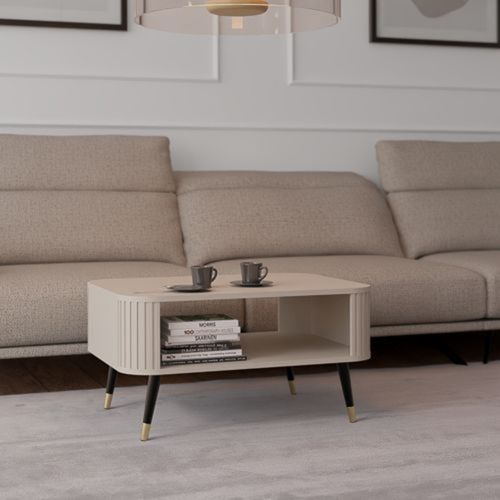 Tavolino da Salotto Beige Nero un Vano Forma Rettangolare 80x60x42h cm, Colore Ripiano Beige - Lipatofa