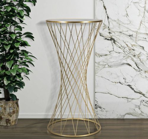 Tavolino da salotto Berceto, Tavolo basso da caffè, Portariviste per divano, Ripiano da soggiorno, Oro, 50x50 h100 cm