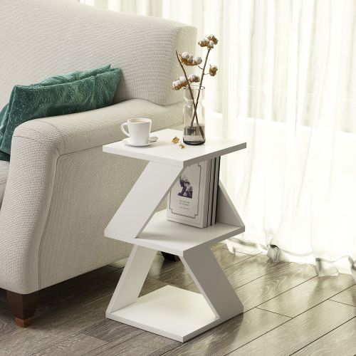 Tavolino da Salotto Bianco 2 Vani Forma Rettangolare 30x30x50h cm, Materiale Piano in Legno Nobilitato - Rubiana
