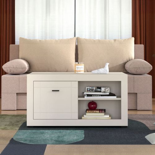 Tavolino da Salotto Bianco 3 Vani Forma Rettangolare 101x58x53.5h cm, Materiale Piano in Legno Nobilitato - Vervio
