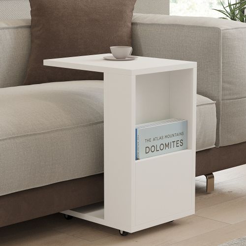 Tavolino da Salotto Bianco con Ruote 2 Vani 30x40x50h cm, Forma Rettangolare - Monticano