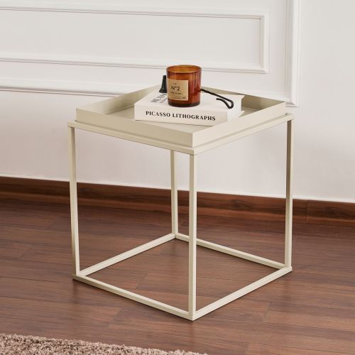 Tavolino da Salotto Bianco Crema Forma Quadrato Materiale Piano in Metallo 45x45x52h cm, Colore Ripiano Bianco - Lorsica