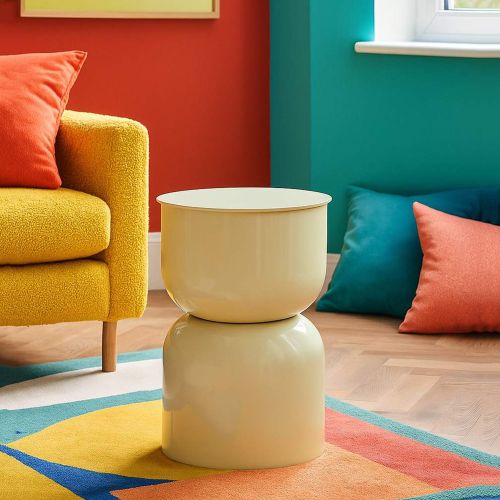 Tavolino da Salotto Bianco Crema Forma Rotondo Colore Ripiano Bianco 33x51x33h cm, Sfumatura Colore Struttura Crema - Bandip