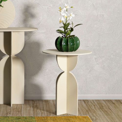 Tavolino da Salotto Bianco Crema Forma Rotondo Colore Ripiano Bianco 45x45x58h cm, Sfumatura Colore Struttura Crema - Fanotalo