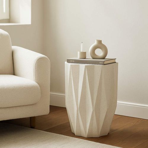 Tavolino da Salotto Bianco Crema Nero Adatto per Indoor-outdoor Effetto Pietra Forma Stella 46x60x46h cm, Colore Ripiano Bianco - Gala