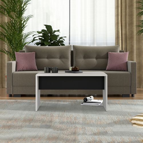 Tavolino da Salotto Bianco Crema Nero Forma Rettangolare Colore Ripiano Bianco 90x50x47h cm, Colore Struttura Nero - Limatola