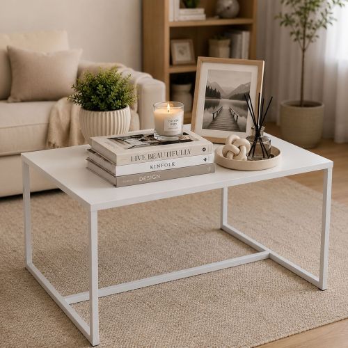Tavolino da Salotto Bianco Forma Quadrato Colore Ripiano Bianco 67x67x46h cm, Materiale Piano in Legno Nobilitato - Lisese
