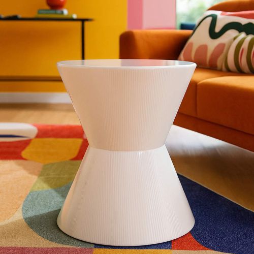 Tavolino da Salotto Bianco Forma Rotondo Colore Ripiano Bianco 47x59x47h cm, Materiale Piano in Metallo - Fanamaba