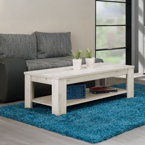 Tavolino da Salotto Bianco Larice un Vano Forma Rettangolare 120x60x41.5h cm, Sfumatura Colore Ripiano Larice - Front