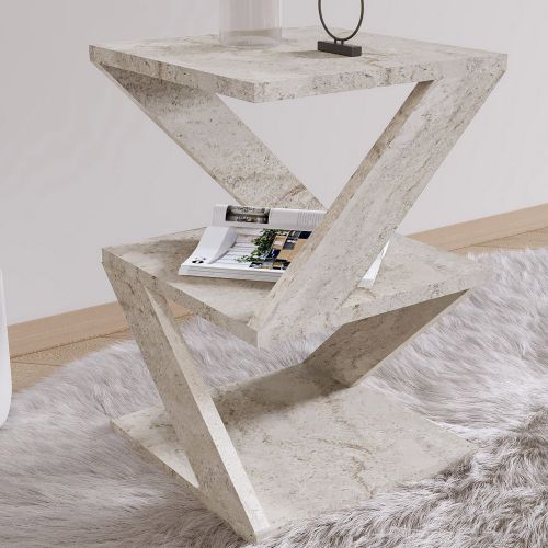 Tavolino da Salotto Bianco Marmo 2 Vani Forma Quadrato 30x30x54h cm, Sfumatura Colore Ripiano Marmo - Dovera