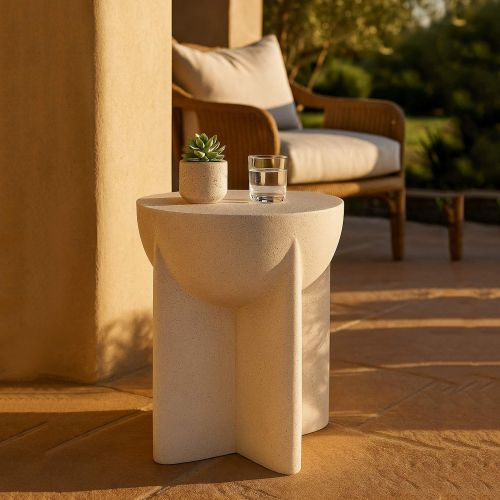 Tavolino da Salotto Bianco Marmo Adatto per Indoor-outdoor Forma Rotondo 41x56x41h cm, Colore Ripiano Bianco - Galeli