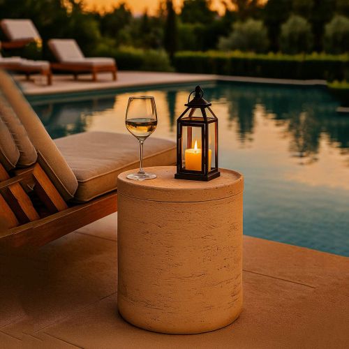 Tavolino da Salotto Bianco Marmo Adatto per Indoor-outdoor Forma Rotondo 42x51x42h cm, Colore Ripiano Bianco - Gaka