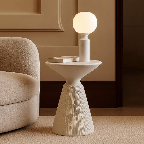 Tavolino da Salotto Bianco Marmo Adatto per Indoor-outdoor Forma Rotondo 47x61x47h cm, Colore Ripiano Bianco - Gakamota