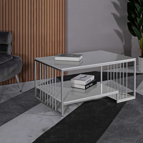 Tavolino da Salotto Bianco Marmo Argento Forma Rettangolare Colore Ripiano Bianco 90x45x60h cm, Materiale Struttura in Metallo - Fafaha