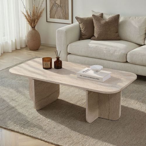 Tavolino da Salotto Bianco Marmo Forma Rettangolare Materiale Piano in Legno Nobilitato 120x60x41h cm, Colore Ripiano Bianco - Nomeva