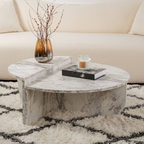 Tavolino da Salotto Bianco Marmo Forma Rettangolare Materiale Piano in Legno Nobilitato 90x60x35h cm, Colore Ripiano Bianco - Mansue