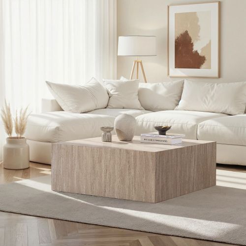 Tavolino da Salotto Bianco Marmo Forma Rettangolare Materiale Piano in Legno Nobilitato 90x90x35h cm, Colore Ripiano Bianco - Nofaraka