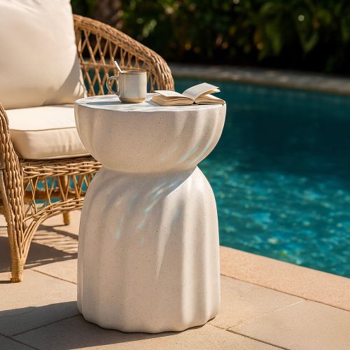 Tavolino da Salotto Bianco Marmo Nero Adatto per Indoor-outdoor Forma Rotondo 44x55x44h cm, Colore Ripiano Bianco - Galava